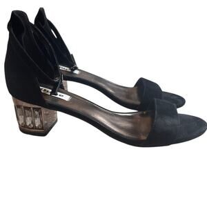 Dune London black suede jeweled heeled ankle strap sandals SIZE 8